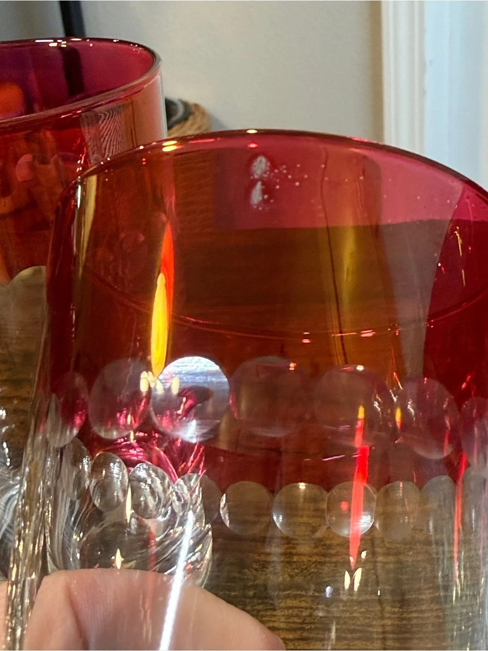 Vintage Ruby Red Cut to Clear Highball Glasses Set of 5 Scalloped Dot Tumblers